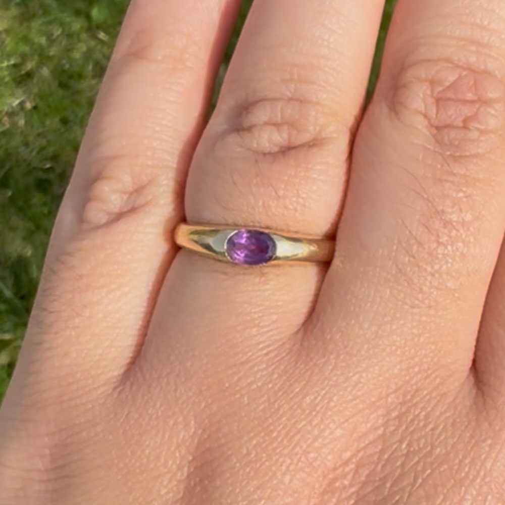 14k Solid Gold Faceted Amethyst Ring - Size 8